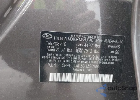 2016 Hyundai Sonata Sport z USA, uszkodzony, nr VIN 5NPE34AF3GH392685
